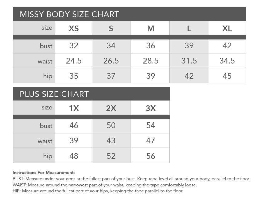 Kensie Size Chart