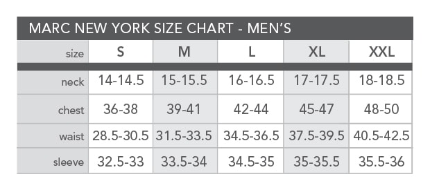 Marc New York Size Chart
